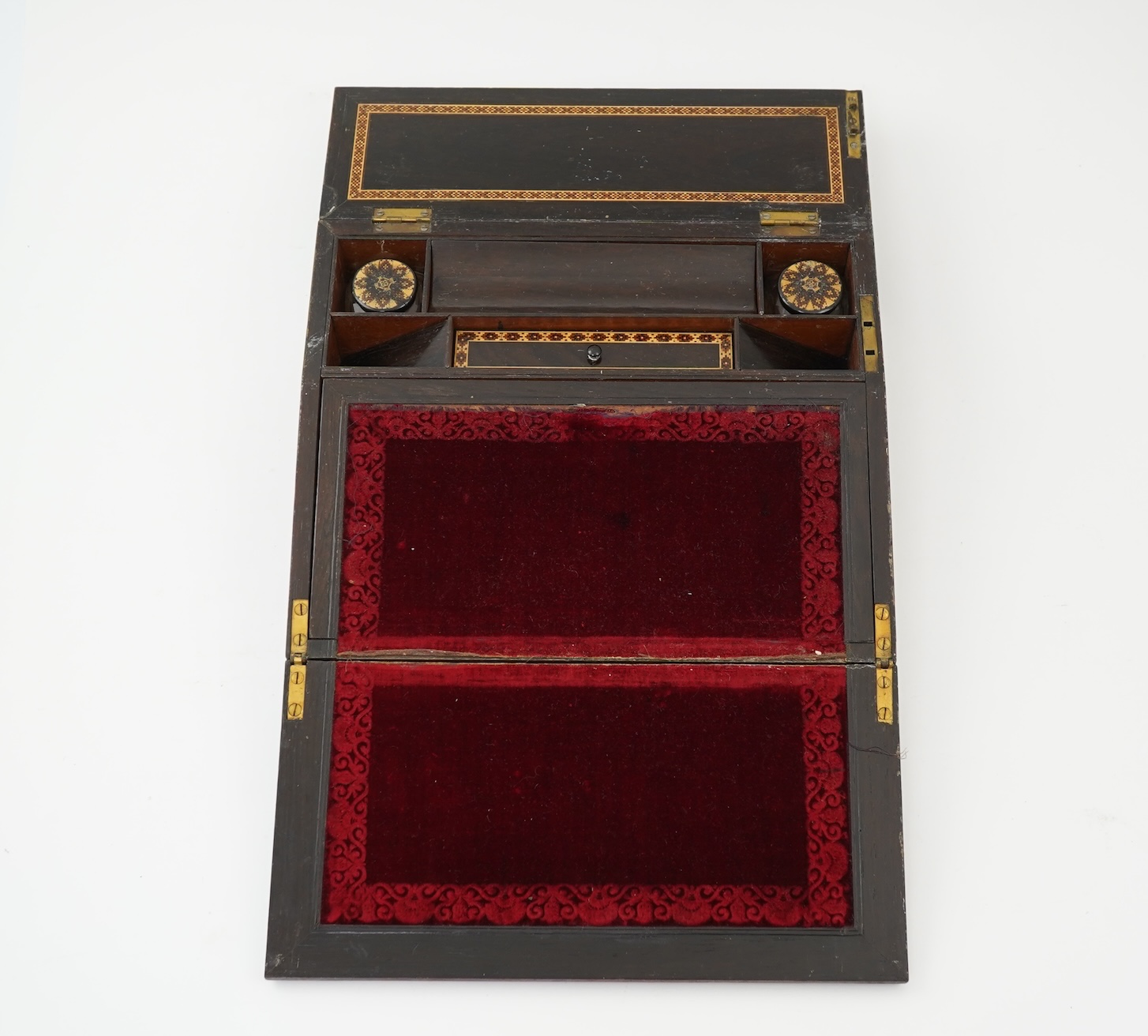 A Tunbridge ware rosewood writing slope, mid 19th century